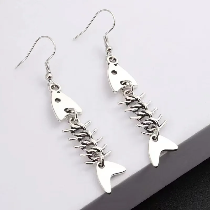 Fashion Handmade Simple Design Antique Silver Color Fish Bone Earrings - Image 3