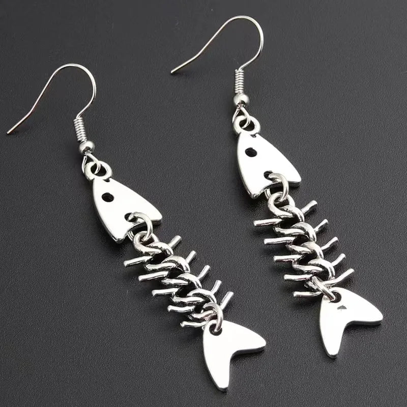 Fashion Handmade Simple Design Antique Silver Color Fish Bone Earrings - Image 5