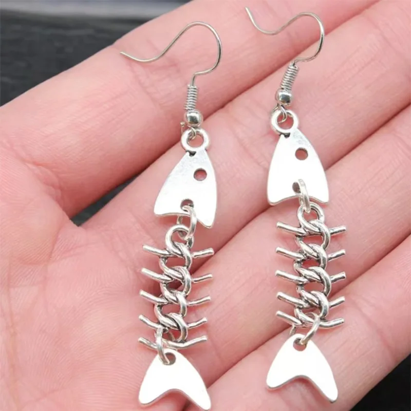 Fashion Handmade Simple Design Antique Silver Color Fish Bone Earrings - Image 6