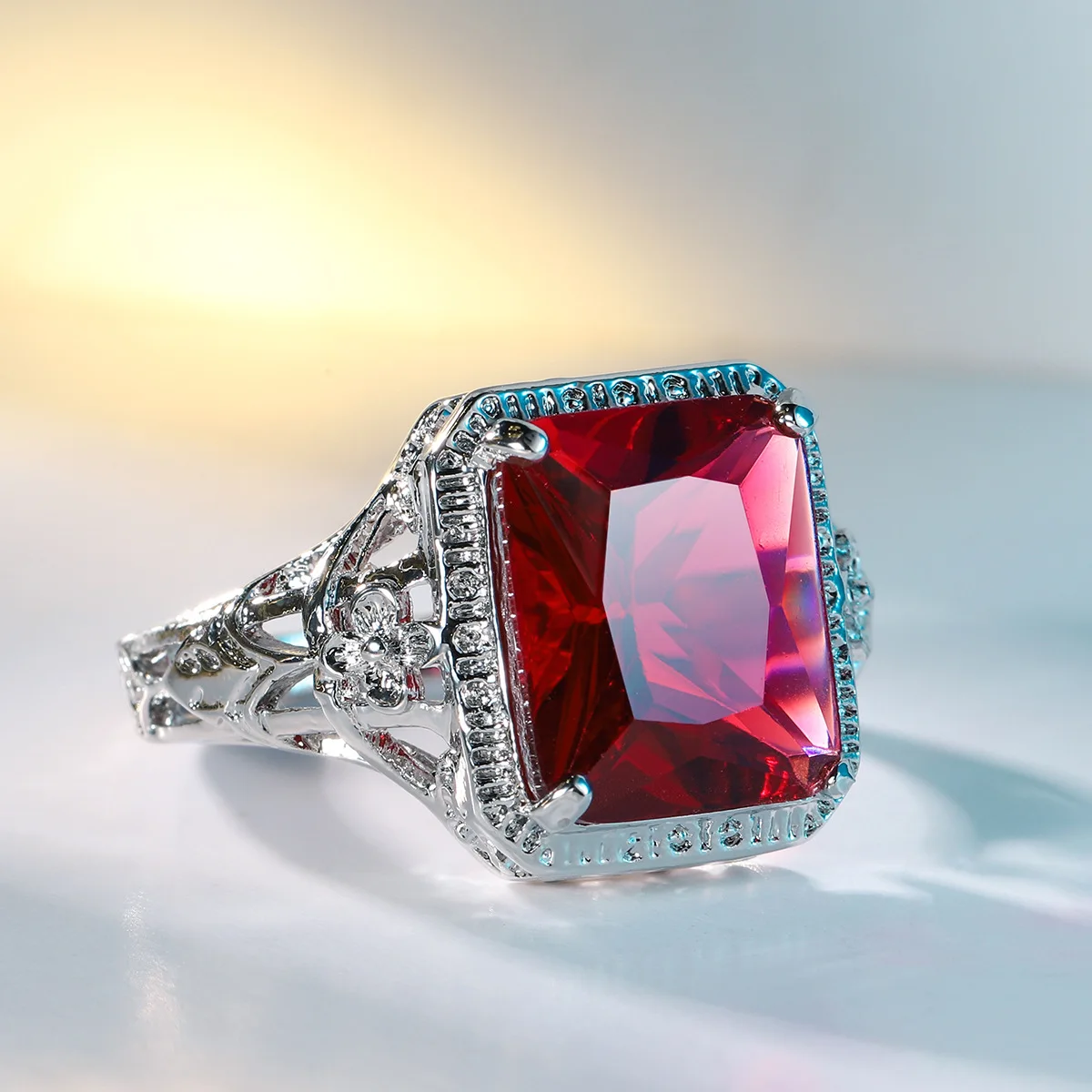 Hollow Engraved Flower Wedding Ring for Women - Image 3