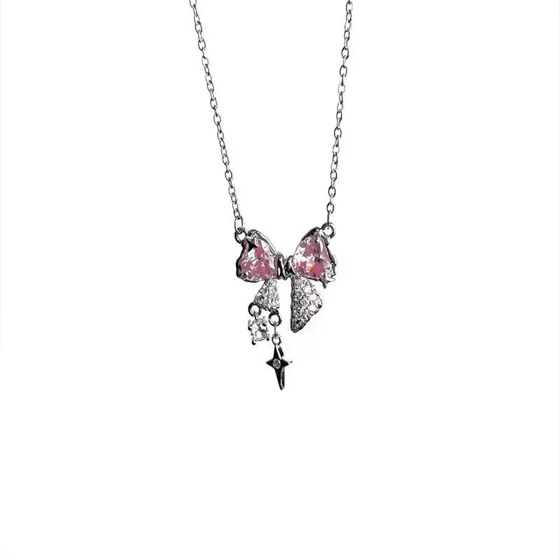 New design bow pink zircon cross pendant necklace - Image 6