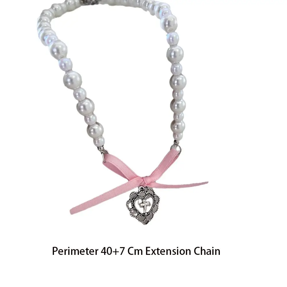 Romantic Imitation Pearl Sweet Bow Pendant Necklace - Image 6