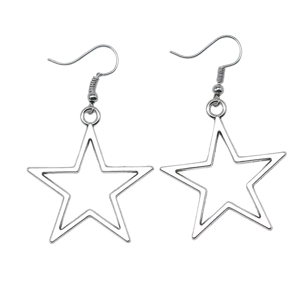Simple Design Antique Hollow Star Pendant Earrings - Image 3