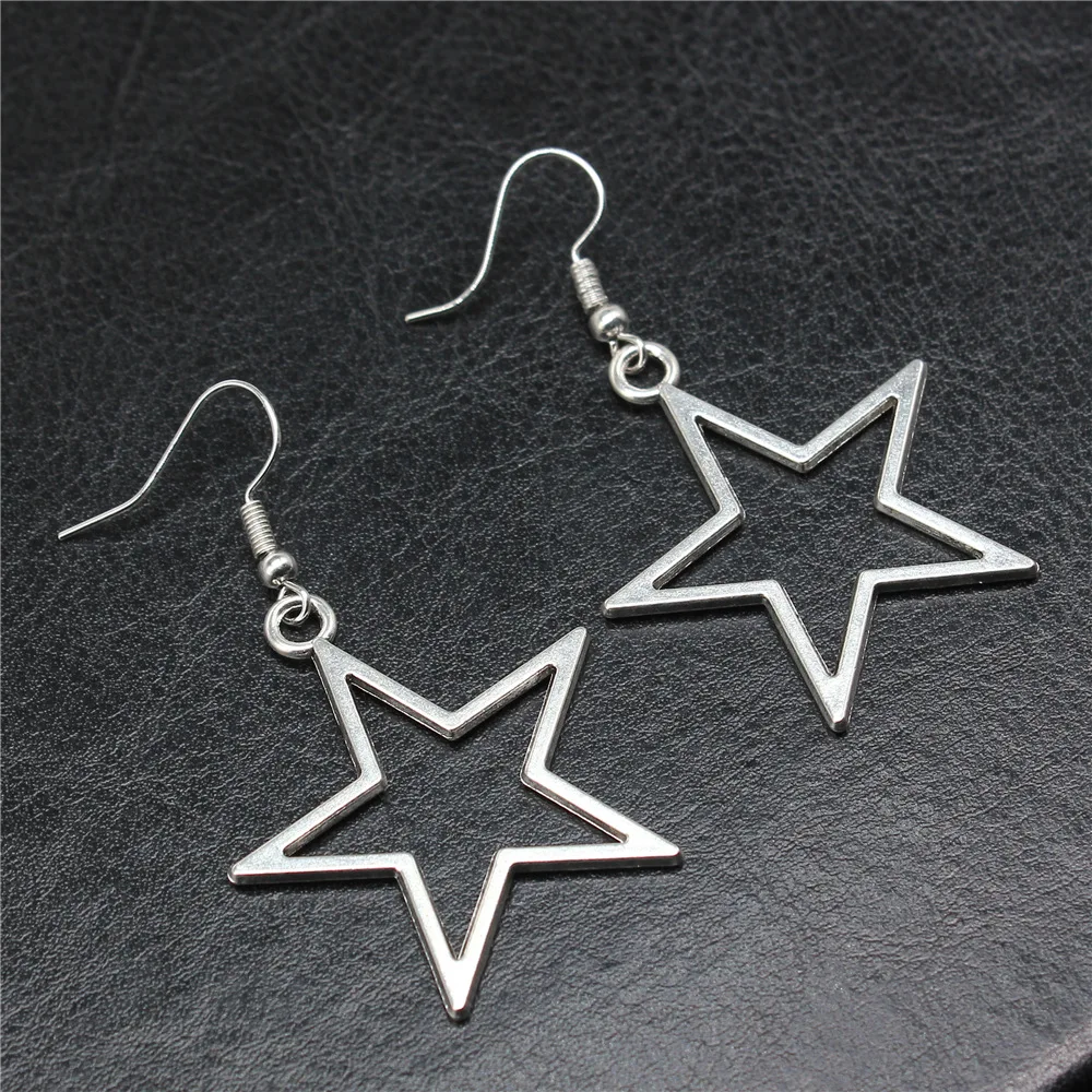 Simple Design Antique Hollow Star Pendant Earrings - Image 4
