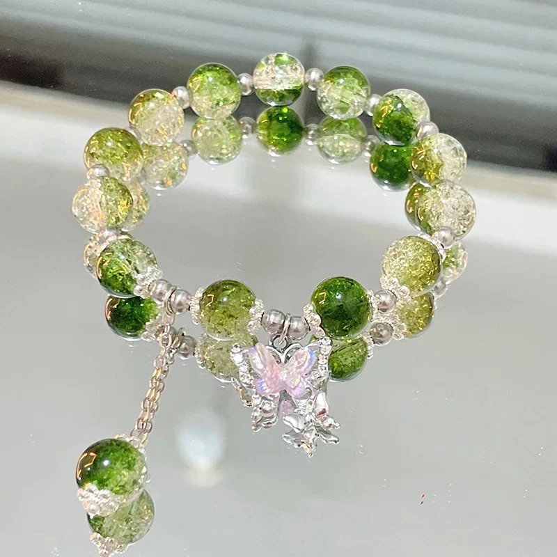 Simple Green Popcorn Beaded Crystal Bracelet for Women - Image 6