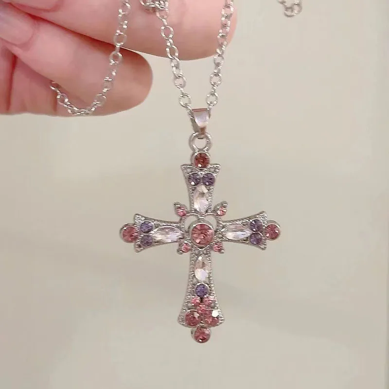 Women's rhinestone pendant pink and purple necklace - Image 7